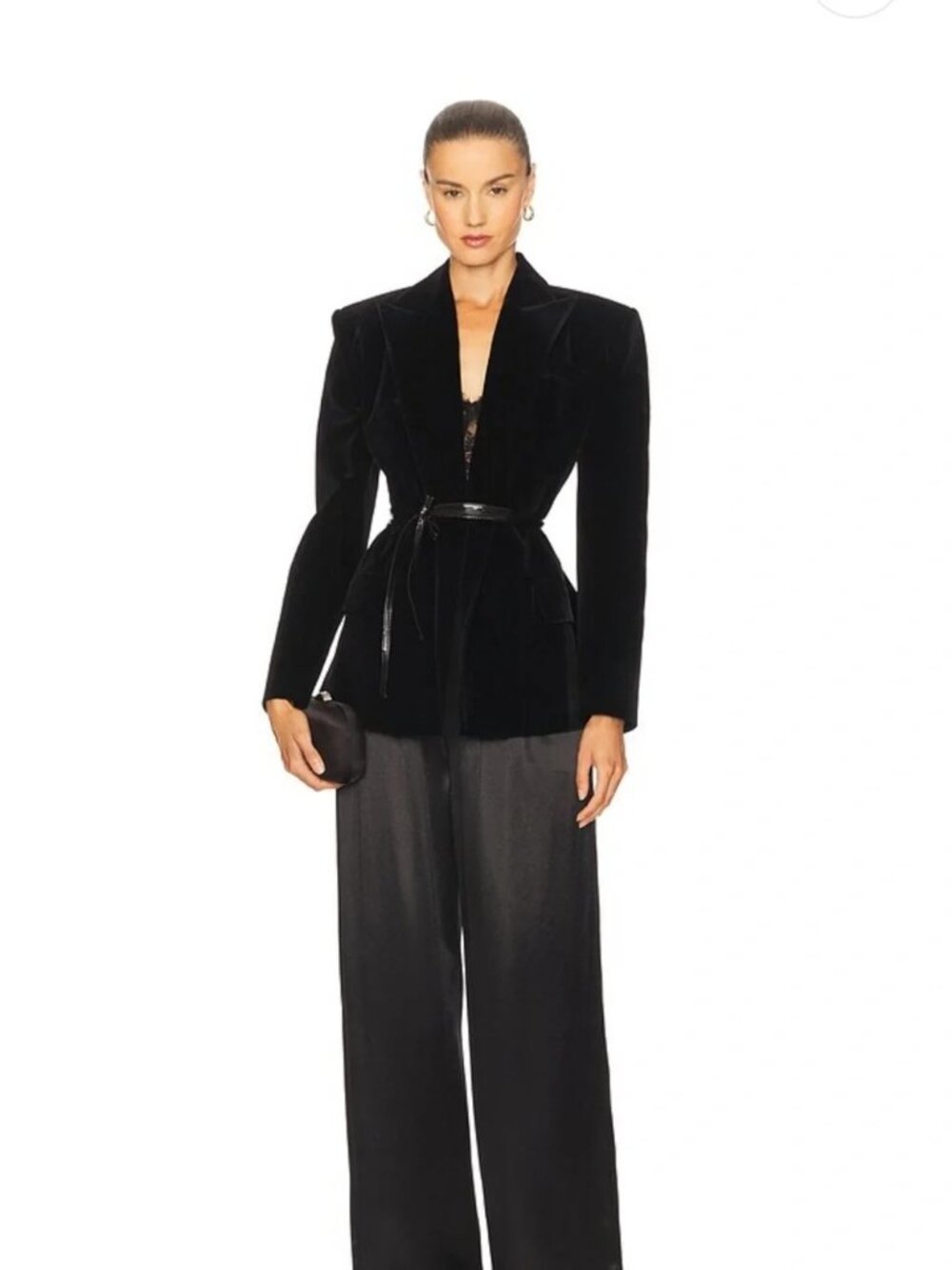 CEREN OCAK Velour Belt Detailed Jacket in Black Small